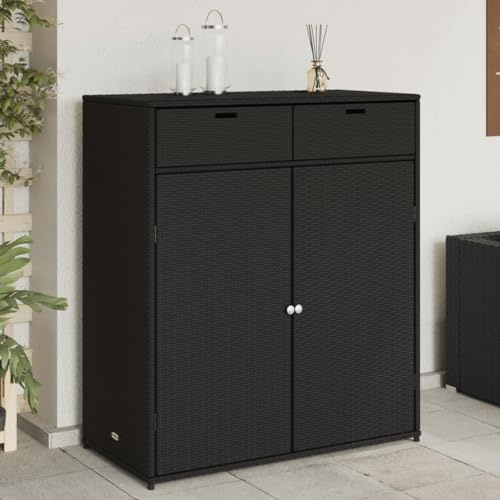 SECOLI Gartenschrank wetterfest Balkonschrank Kunststoff Gartenschrank für den Außenbereich Putzschrank-Schwarz 105 x 55 x 113 cm