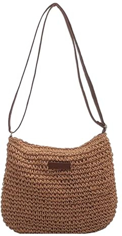 Sac de plage de paille pour femmes sacs à main de paille à épaule simple tressé Sacs d'été de capacité avec fermeture éclair pour voyages de vacances, sac de plage de paille
