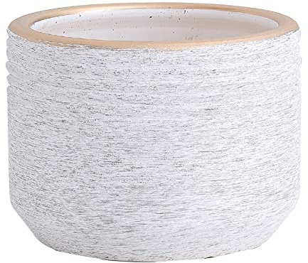 Pots de jardin Pots de fleurs en céramique pour jardinière, jardinières modernes blanches à motif de pierre, pots cylindriques intérieurs extérieurs avec trou de drainage Conteneur de plantes