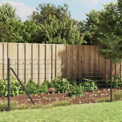 IKAYAA Maschendrahtzaun Set 25m Maschendrahtzaun Komplettset 0.8 x 25m Gartenzaun Verzinkter Stahl-Anthrazit-0.8 x 25 m