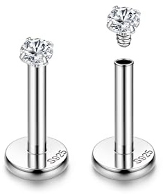 Sllaiss 925 Silber Helix Piercings Lippenpiercing Labret Piercing Tragus Piercing Set Labret Stecker Ohrpiercing Nostril Piercing Nasenpiercing Stecker 16G Ohr Studs Nasenstecker (2MM)
