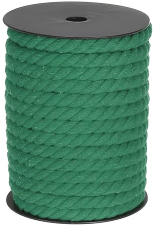 sourcing map Baumwollseil, 3 Stränge, gedreht, geflochtenes Seil, Grasgrün, 23 m, 10 mm Durchmesser, für Wandbehang, Pflanzenaufhänger, Stricken, Makramee-Knoten