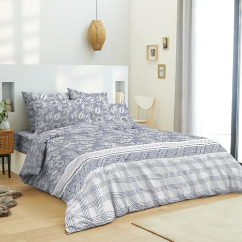 univers decor Pack Complet Housse de Couette réversible pour lit 140 x 190 cm (Floral Lavande, Pack 6 pièces 240 x 220 lit 140)
