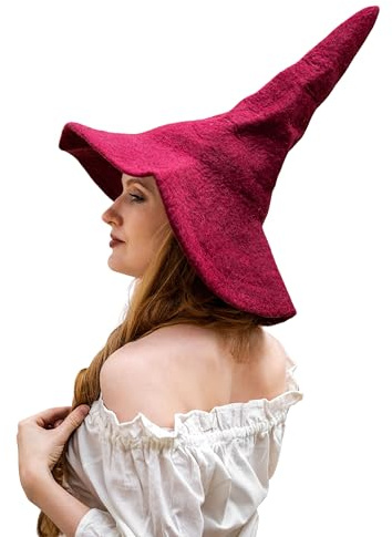 Leonardo Carbone® Hexenhut Agata - Hexenkostüm, Mittelalter Kleidung Kopfbedeckung, Halloween Kostüm Damen, Witcher Hat, Zauberer Hut, LARP-Kleidung, Karneval, Cosplay - 100% Wolle
