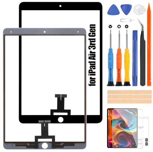 Pantalla táctil para iPad Air 3 Cristal Pantalla - para iPad Air 3rd Gen 10.5 Pulgadas Digitalizador para iPad Air3 Pantalla Táctil A2153 A2123 A2154 A2152 Kit de Reparación (No Pantalla LCD) (negro)