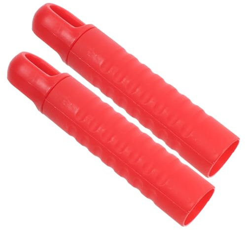 Healeved 2pcs Mop Handle Replacement Grip Red Non-Slip Plastic Broom Handle End Caps 25mm Diameter Hanging Hole Mop Rod Grip Accessories for Household Cleaning