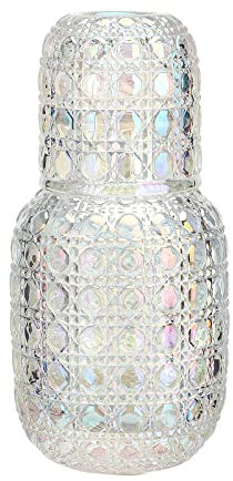 Bedside Water Carafe with Tumbler, Vintage Thicked Glass Water Pitcher, 440ml Crystal Jug Set for Guest Room Living Room Office Bedroom Bathroom (Multicolor)