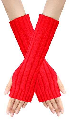 vejtmcc Knitted Fingerless Gloves with Warm Unisex Gloves Latex Suit Red (Red, One Size)