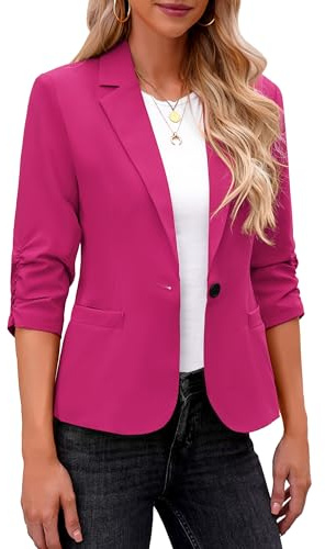 Roskiky Blazer Mujer Elegante Chaqueta Elegante Manga 3/4 Blazer Negocios Casual Trajes para el Trabajo, magenta, XL