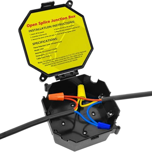 MIARALA Black Open Splice Junction Box (Single), One-Piece Junction Box Splice Box Wire Junction Box Electrical Junction Box with Cover