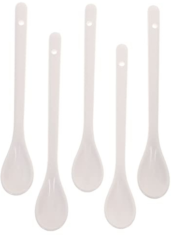 CHICAMPERA Ceramic Coffee Spoon and Large Soup Scoop 16.5cm Long Handle White Porcelain Kitchen Ladles for Stirring and Serving 5pcs Set for Home and Restaurant Use
