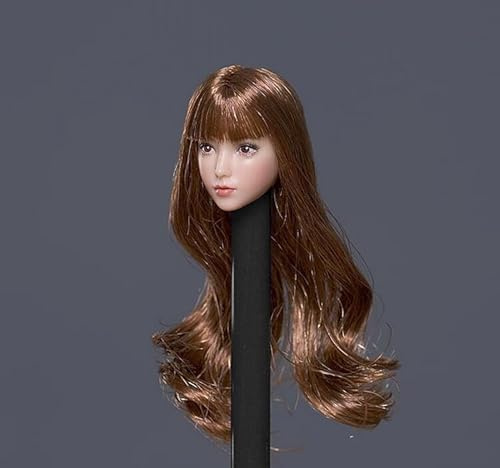ORIELOAN 1/12 Scale Female Head Sculpt, 1/12 Cute Girl in Long Hair Head Carved Model for 6-inch Female Action Figure Body Doll Head Accessory (Ginger)