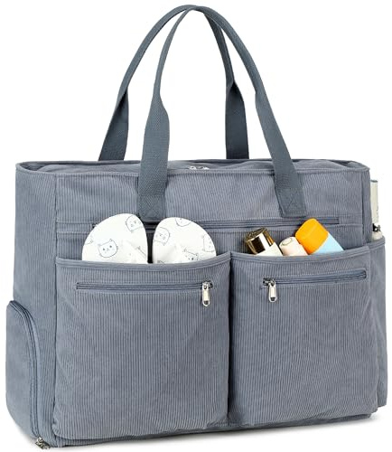 Makukke Borsa Da Spiaggia XXL, Beach Bag Grande con Scomparto, Weekender da Donna Pieghevole e Ultraleggera con Cerniera per Viaggi Vacanze Palestra (Grigio-Velluto a Coste)