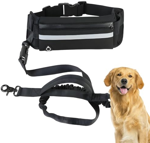 Suuwwn Laisse pour Courir avec Son Chien, Ceinture Laisse Main Libre pour Chien LCeinture de Traction Libre avec Ceinture Abdominale pour Le Jogging la Course Le Vélo la Randonnée Noir