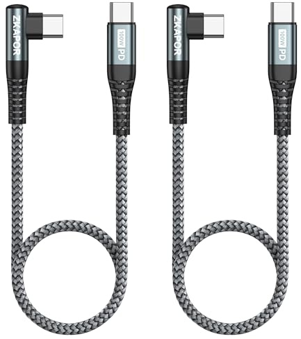 ZKAPOR 100W Cable USB C a USB C 2Pack 30CM Cable Cargador Tipo C 90 Grado | Cable USB C Carga Rapida Ángulo 100W Cable Tipo C a Tipo C Nylon para iPhone 17/16/15 Pro Max, Galaxy, Pad/Air, Huawei, Pixel
