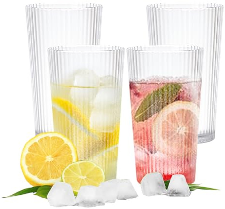 Henrrida Plastikbecher Wiederverwendbarer Trinkbecher 4-teiliges Set - 400ml Klarer Cocktailbecher Trinkbecher, Milchshake-Becher - Unzerstörbares Glas 13,5 Unzen