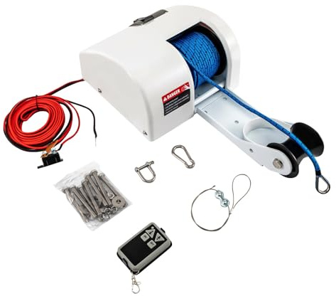 siohdagu Electric Anchor Winch, Marine Electric Anchor Windlass with Remote Control, Marine Anchor Electric Winch for Boats with 45 LBS Anchors (White)