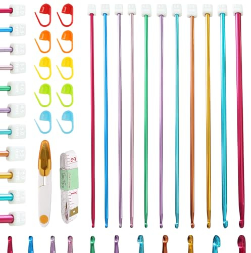 Tunesische Häkelnadel Set, 11 Stück Tunesische Häkelnadel 2,0-8,0 Mm, 27 Cm Lange Aluminium Tunesische Häkelnadeln Set Für Anfänger, Häkelnadel Tunesisch Set Für Anfänger