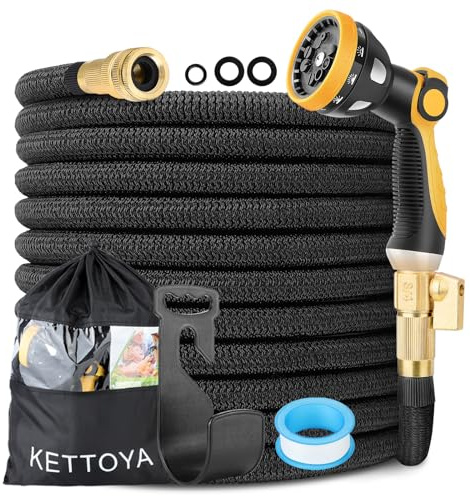 KETTOYA 150FT Expandable Garden Hose, Flexible Hose Pipe with Pro 10-Pattern Nozzle, Leak-Proof Heavy-Duty Water Hose, 4-Layer Latex Core, Durable 3750D Plus, Male Thread Valve Connector, Kink-Free