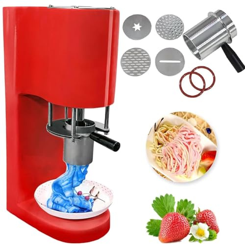 ZenSeFarin Gelatiera E Soft Serve Elettrica, Macchina per Spaghetti al Gelato Professionale da 30 Litri/Ora, Macchina per Gelato Italiano con 4 Stampi in Acciaio Inox di Diverse Forme Red