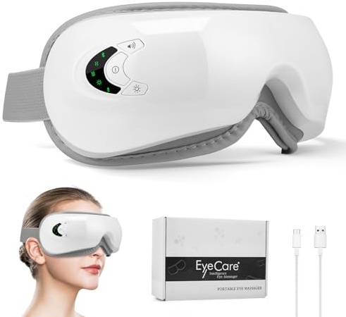 4-in-1 Eye Massager with Heat, Music, Air Pressure & Vibration, Adjustable Sleep Mask Massage with 5 Modes, Eye Massager for Eye Relaxation, Sleep Improvement
