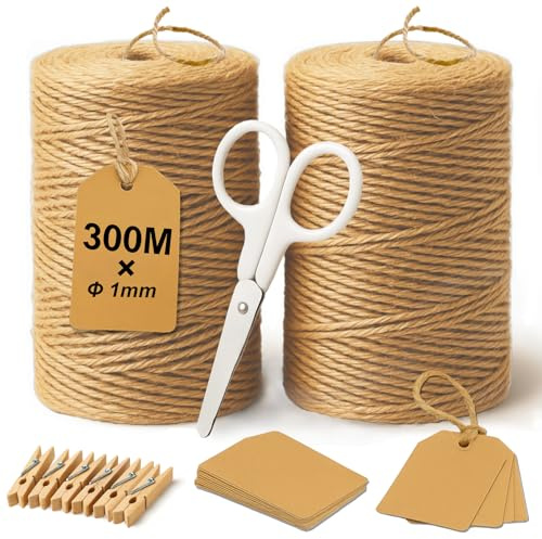300M Braun Juteschnur,1mm Jute Kordeln für paketschnur geschenkband Gartenarbeit Makramee DIY-Projekte rustikale Verpackung und Dekoration