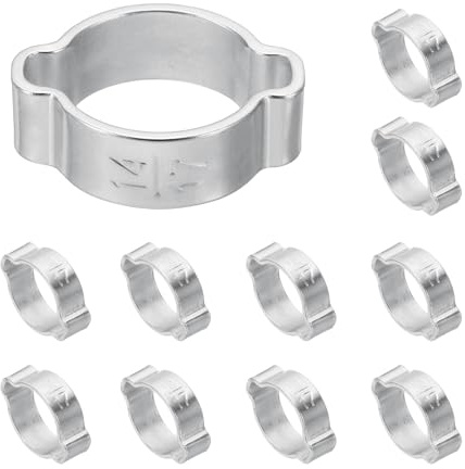 PATIKIL 12 Pcs Double Ear Hose Clamp, 14-17mm 304 Stainless Steel O Clip Crimp Rings, Pipe Clamps for Fuel Petrol Pipe Tube Fitting Connections