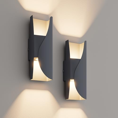 K-Bright 2 Stück 3000K LED Wandleuchte Aussen IP65 Wasserdichte Anthrazit | 12W Warmweiß Licht LED Wandleuchten up And down Wandlampe für Korridor Außenbalkon Garage Schlafzimmer, Wohnzimmer, Treppe