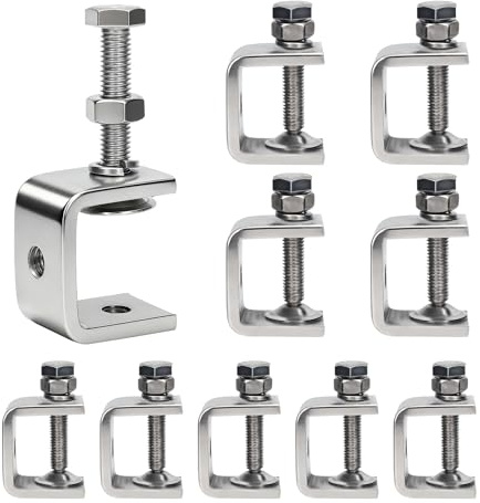 10 Pieces 304 Stainless Steel C-Clamps, Mini 1 Inch Jaw Width with Wide Opening, Durable Metal Clamp for Woodworking, Metalworking, Mounting and Welding Projects