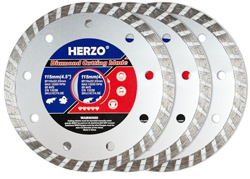 HERZO Diamant Trennscheibe 115mm, Diamantscheibe für Beton, Mauerwerk, Granit, Stein, Ziegel -3er Pack