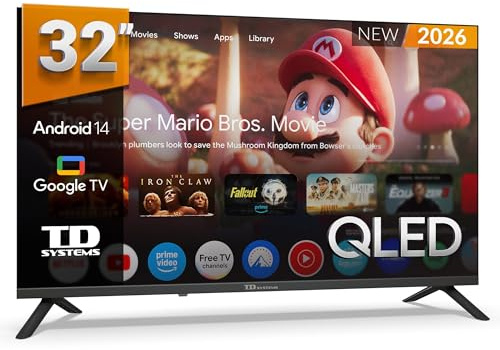 TD Systems - Smart TV 32 Pouces QLED, Android 14 GTV, télévision TNT HD, modèle 2026, téléviseur avec 2 Ans de Garantie - PRIME32C21GLQ