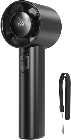 AICPAN Handventilator Akku Aufladbar - Einstellbare Geschwindigkeit(1-199),13 Stunden Lange Arbeitszeit, Digitales Display,Kompakt für Reise, Büro, Zuhause & Outdoor (Schwarz)