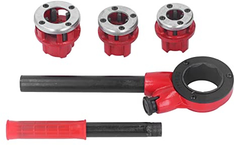 HUSHUI Kit di 3 Filiere per Tubi, Set di Strumenti per Filettare Tubi a Cricchetto in Ferro con Scatola di Immagazzinaggio per Dell'acqua in Plastica Zincata in Acciaio 1/2