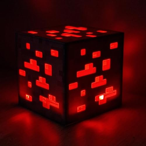 PixelLumens Red Stone Miner LED-Lampe Würfel – rotes Nachtlicht für Gamer – Energieblock-Design für Kinderzimmer und Gaming-Station – Geschenkidee für Fans von Videospielen (Redstone)