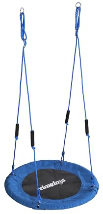 Relaxdays Nestschaukel, runde Hängeschaukel, Schaumstoffgriffe, Kinder, verstellbar, Outdoor, Ø: 80 cm, bis 100 kg, blau