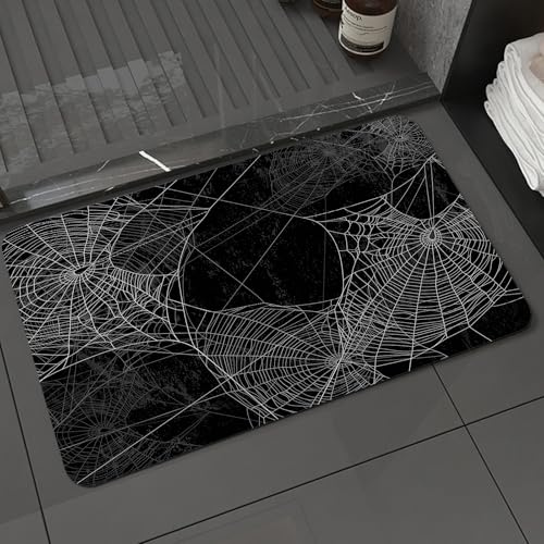 DALEXHM Tappetino da Bagno 60x100cm,Motivo a ragnatela su sfondo nero, misterioso disegno a ragnatela in bianco e,Antiscivolo,Morbido Assorbente, in Microfibra,Lavabile in Lavatrice,per Vasca,Doccia