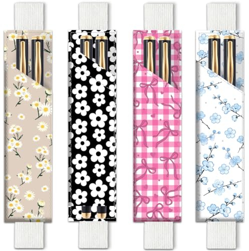 PRESSINART 4 Stück 4 Stile Elastisches Band Stifthalter Für Notizbuch Blumig 7.9 x 1.8 Zoll Stifteetui Mit Rosa Schleifenmuster Verstellbarem Gummiband Ledermaterial Für Journal Bibel Planer Tagebuch