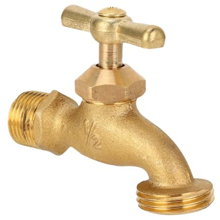 Rengue Tubo per Irrigazione Bibb 1/2 X 3/4 Raccordo Idraulico in Ottone Valvola per Acqua da Giardino Esterna con Manico in Zinco Naso Curvo Resistente per Irrigazione a Goccia del
