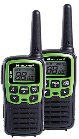 Midland C1177 XT30 - Radio Émetteur-Récepteur Talkie Walkie Entrée de Gamme - Couleur Verte - Format 16 Canaux, Portée 6 km, 38 Tonalités - Jeu de 2 Émetteurs-Récepteurs
