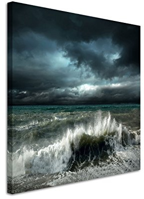Eau Zone GmbH Kunstdruck auf Leinwand 90x90cm Landschaftsfotografie – Stürmisches Meer mit Regenwolken