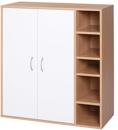 HOMCOM Scarpiera Slim da Parete Mobile Multiuso con 2 Ante 80x32x91cm | Ripiani Regolabili, per Camera da Letto e Ingresso, in Legno