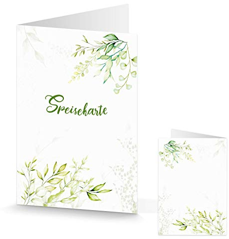 Logbuch-Verlag 10 Menükarten zu Beschriften & Bedrucken grün weiß - Speisekarte Tischaufsteller floral mit Blätterranken - Tischdeko