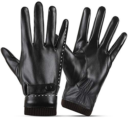 Lederhandschuhe Damen Fleece Gefüttert Winter Warme Handschuhe mit Fullhand Touchscreen - Schwarz - X-Large