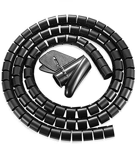 Spiralkabelschlauch, zuschneidbar, flexibel, Kabelschutz, Kabel-Organizer für TV, PC, Kabelmanagement und Organisation (20 mm, schwarz), 5 m