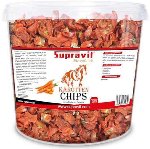 Supravit Karottenchips - 2kg Eimer leicht bekömmliche Möhrenchips | - getrocknete Karottenchips für Pferde - schmackhafte Pferde Leckerlis und Ergänzungsfutter