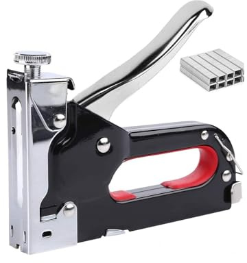 HomeZone Heavy Duty Metal Staple Gun with Staples – Adjustable Power Hand Stapler for DIY, Upholstery, Fabric, Furniture & Home Repairs