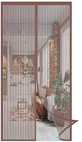 GOUER Magnetic Fly Insect Screen Door, 130x215cm Mosquito Bug Protection Heavy Duty Mesh Curtain Lets Fresh Air in, for Front Door and Living Room and Kids Pets, Brown