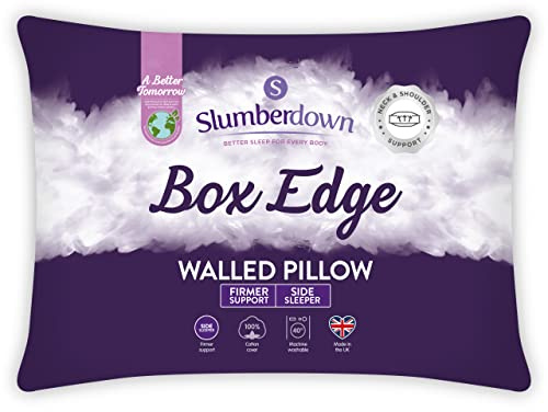 Slumberdown Box Edge Luxury Pillow - Firm Box Wall Support Pillows for Back & Side Sleepers | Breathable & Non-Allergenic 100% Cotton Cover, UK-Made & Washable (38 x 64cm)
