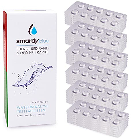 smardy 360 Pastiglie per Test Rapidi 180x Phenol Red (Valore pH) e 180x DPD1 (Cloro libero) Shake Tester Compresse di Prova per Acqua Potabile, Acquario, Piscina