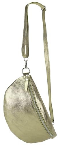 SH Leder ® echt Leder Hüfttasche Damen Herren Unisex Gürteltasche für Festival Reise Bauchtasche große Crossbody Bag Frauen Ledertasche 30x18cm Lala G399 (Gold)